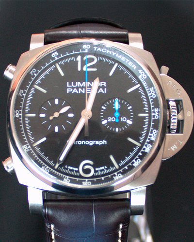 2024 Panerai Luminor Chronograph 44MM Black Dial Leather Strap (PAM01109)