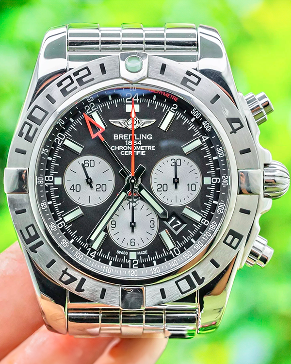 2015 Breitling Chronomat GMT 47MM Black Dial Steel Bracelet (AB0413B9/BD17)