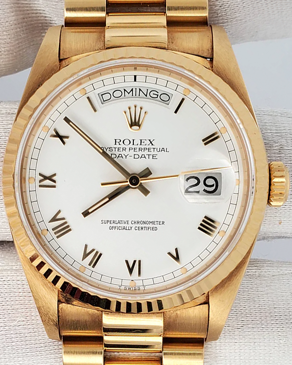 Rolex Day-Date 36MM White Dial Yellow Gold President Bracelet (18038)