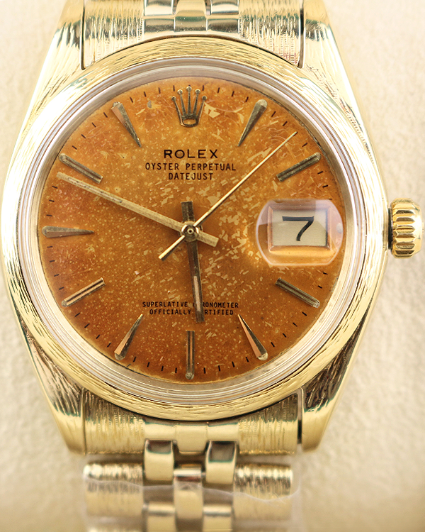 Rolex Oyster Perpetual Date 34MM Refinished Pumpkin Dial Yellow Gold Jubilee Bracelet (1503)