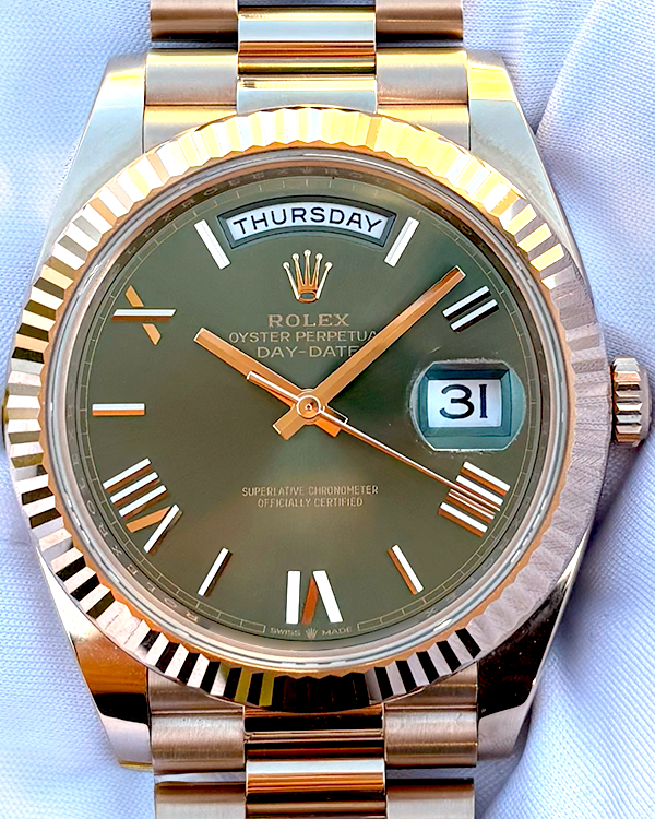 2022 Rolex Day-Date 40MM Green Dial Everose Gold President Bracelet (228235)