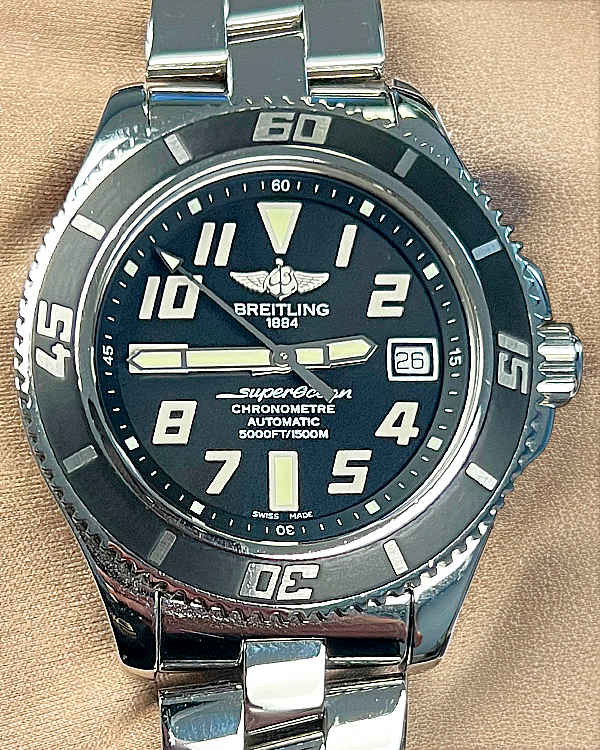 2010 Breitling Superocean 42MM Black Dial Steel Bracelet (A17364)