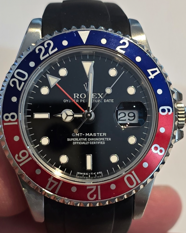 1991 (X Serial) Rolex GMT-Master "Pepsi" 40MM Black Dial Aftermarket Rubber Strap (16700)