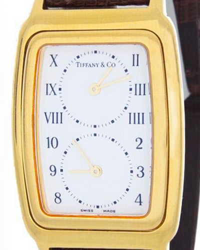 Tiffany & Co. Dual Time Zone 27MM Quartz White Dial Leather Strap (M203)