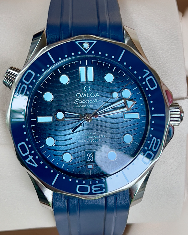 2023 Omega Seamaster Diver 75th Anniversary Edition 300M 42MM Summer Blue Dial Aftermarket Rubber Strap (210.32.42.20.03.002)