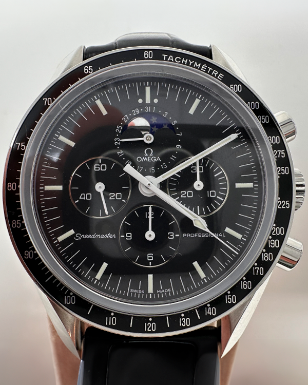 Omega Speedmaster Professional Moonwatch Moonphase 42MM Black Dial Leather Strap (3876.50.31)