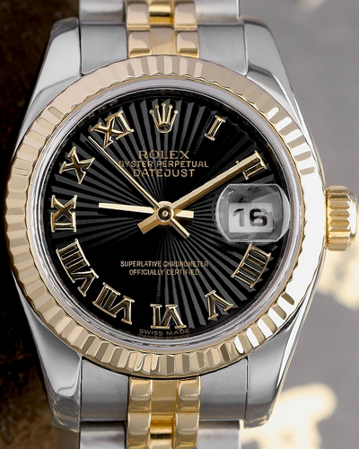 Rolex Lady-Datejust 26MM Black Sunbeam Dial Two-Tone Jubilee Bracelet (179173)