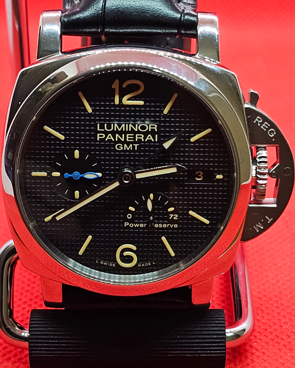 2021 (X Serial) Panerai Luminor 1950 3 Days GMT 42MM Black Dial Aftermarket Leather Strap (PAM01537)