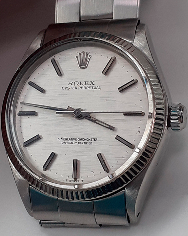 Rolex Oyster Perpetual Vintage 34MM "Mosaic" Silver Dial Steel Bracelet (1005)