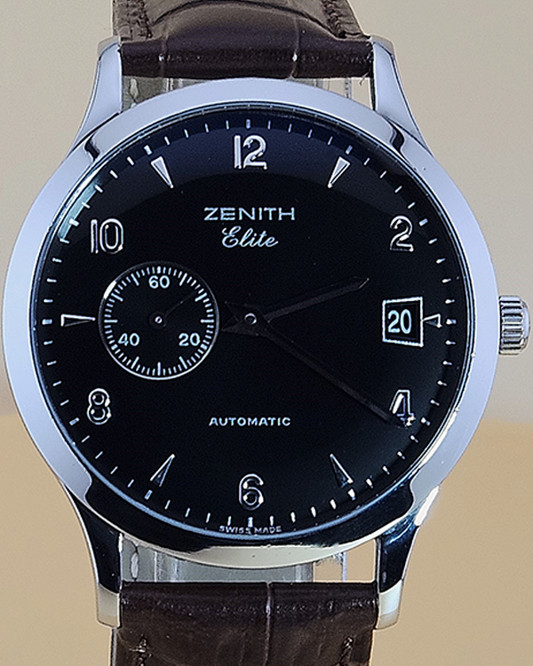 Zenith Elite 37MM Black Dial Aftermarket Leather Strap (01.0125.680)