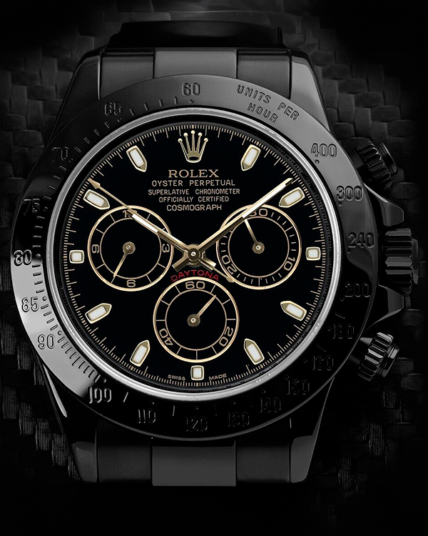 Rolex Cosmograph Daytona Aftermarket PVD Coated 40MM Black Dial Steel Bracelet (116523)