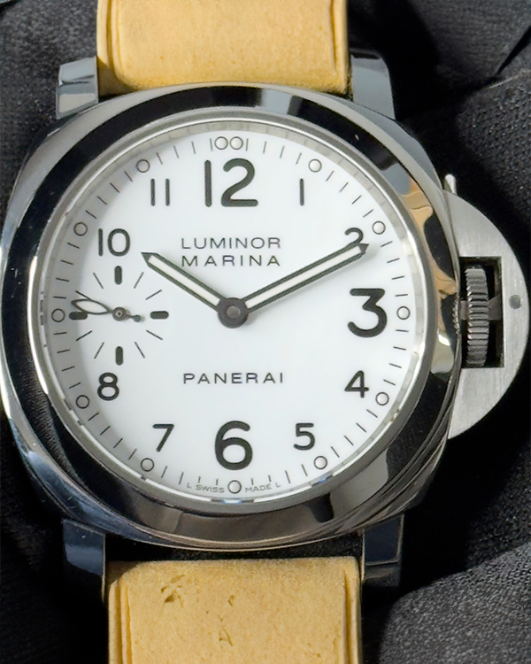 2013 Panerai Luminor Marina 44MM White Dial Aftermarket Leather Strap (PAM00113)