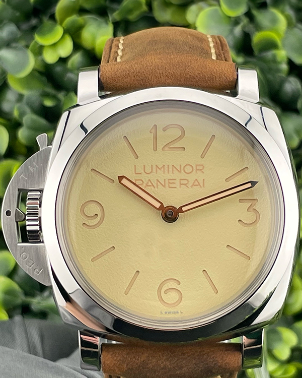 2021 Panerai Luminor 1950 Destro Left-Handed 47MM Champagne Dial Leather Strap (PAM01075)