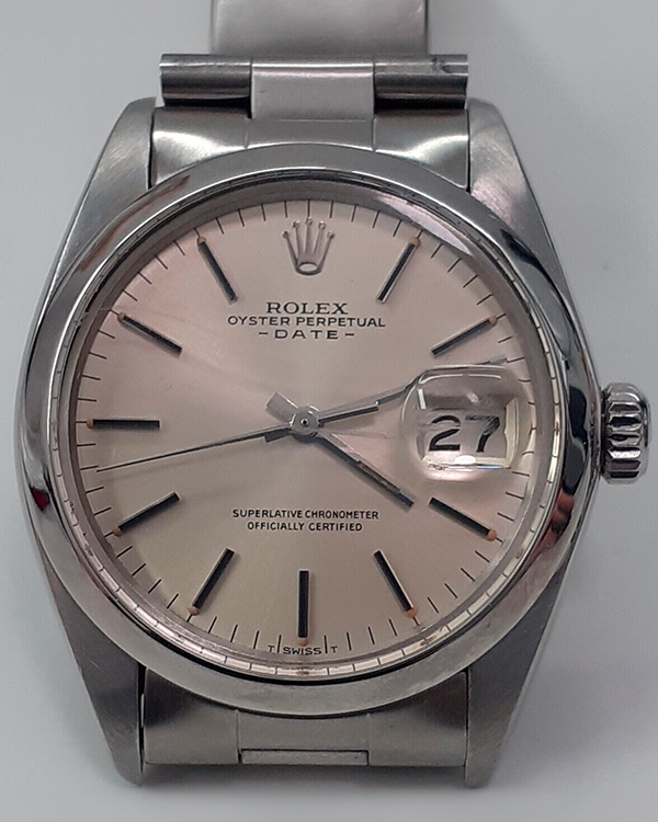 1980 Rolex Oyster Perpetual Date 34MM Silver Dial Steel Bracelet (1500)