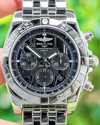 Breitling Chronomat 44MM Black Dial Steel Bracelet (AB011012/B956)