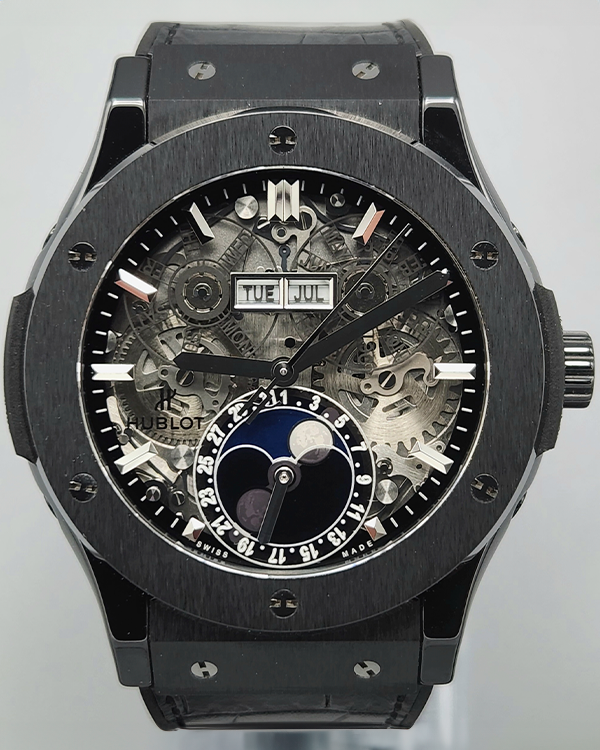 2018 Hublot Classic Fusion Aerofusion Moonphase 45MM Skeleton Dial Rubber/Leather Strap (517.CX.0170.LR)