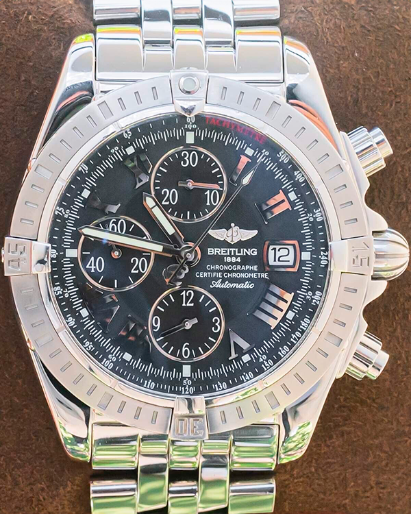 Breitling Chronomat Evolution 44MM Black Dial Steel Bracelet (A13356)