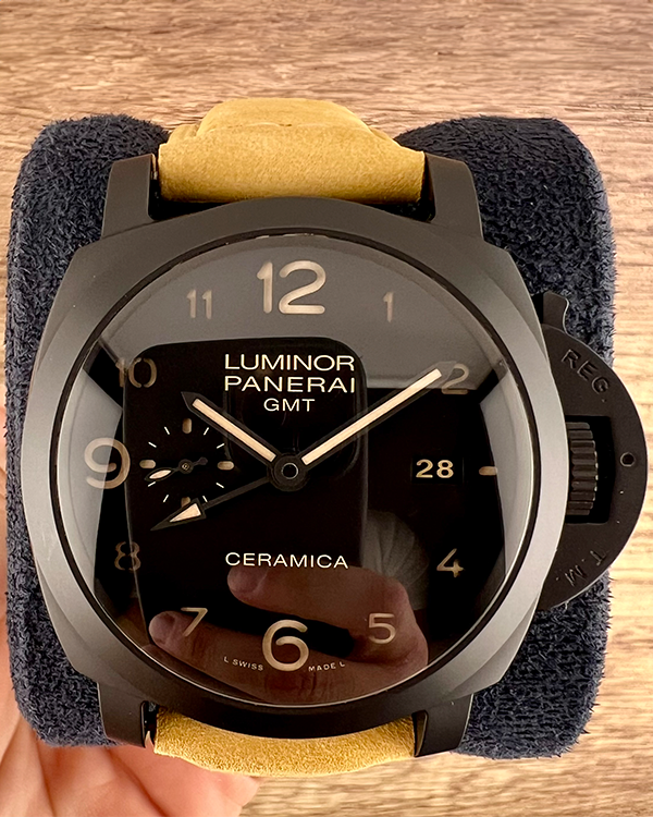 2018 Panerai Luminor 1950 3 Days GMT 44MM Black Dial Leather Strap (PAM00441)