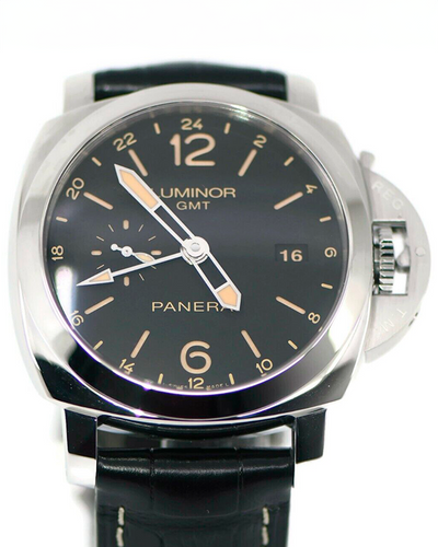 Panerai Luminor 1950 3 Days GMT 44MM Black Dial Leather Strap (PAM00531)