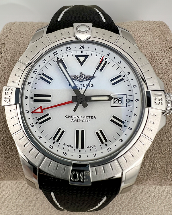 2023 Breitling Avenger Automatic GMT 43MM White Dial Leather Strap (A32397)