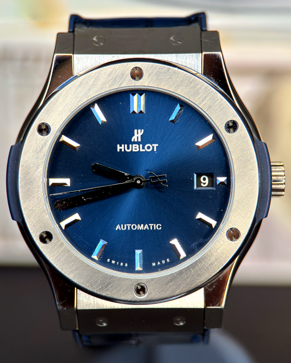 2018 Hublot Classic Fusion Blue 45MM Blue Dial Leather/Rubber Strap (511.NX.7170.LR)