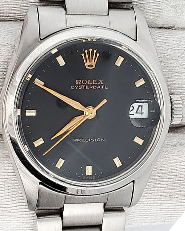 Rolex Oysterdate Precision Vintage 31MM Black Dial Steel Bracelet (6466)