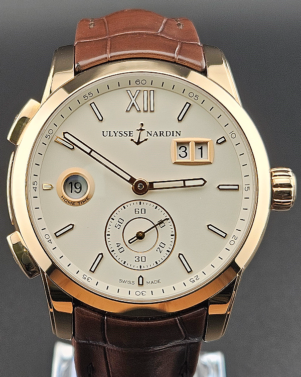 Ulysse Nardin Dual Time Rose Gold 42MM Ivory Dial Leather Strap (3346-126/90)