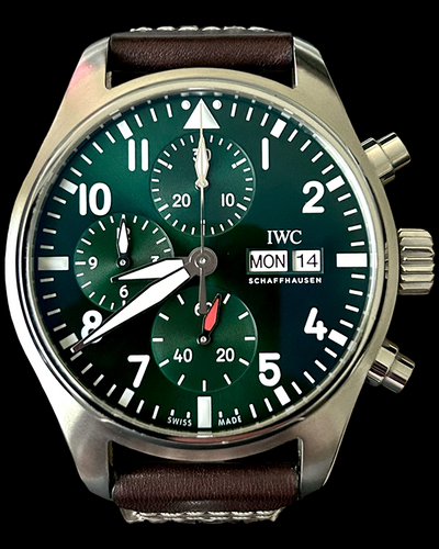 No Reserve - 2021 IWC Schaffhausen Pilot Chronograph 41MM Green Dial Leather Strap (IW388103)