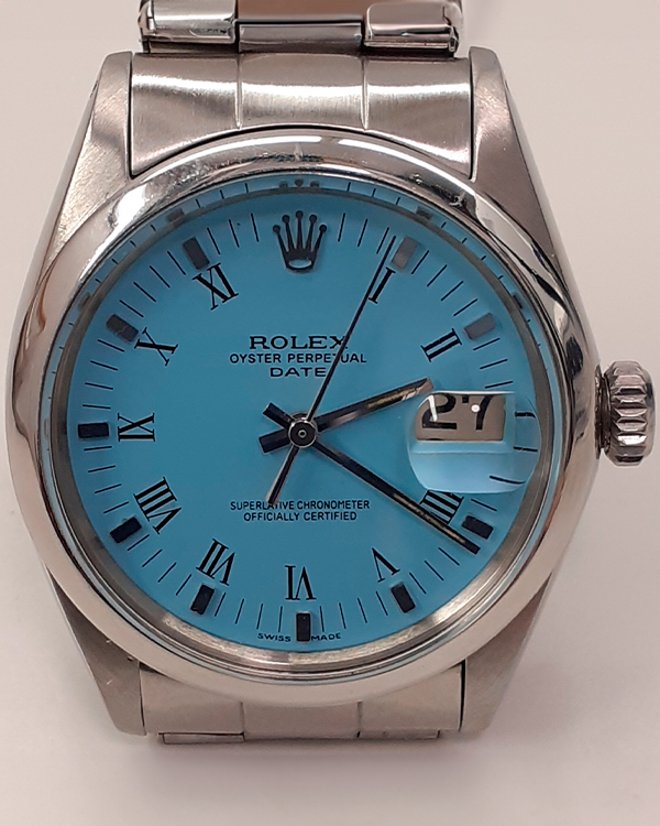 Rolex Oyster Perpetual Date 34MM Aftermarket Blue Dial Steel Bracelet (1500)