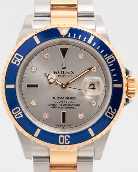 Rolex Submariner Date 40MM "Serti" Silver Dial Two-Tone Oyster Bracelet (16613SG)