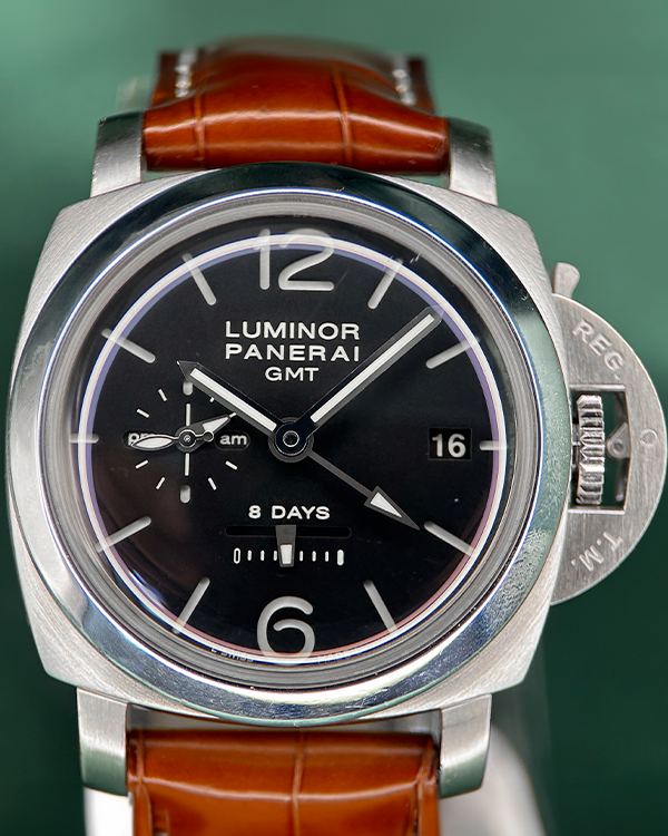 2013 Panerai Luminor 1950 8 Days 44MM Black Dial Aftermarket Leather Strap (PAM00233)