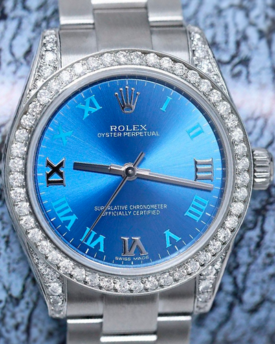 Rolex Oyster Perpetual 31MM Aftermarket Bezel Blue Dial Jubilee Bracelet (177200)