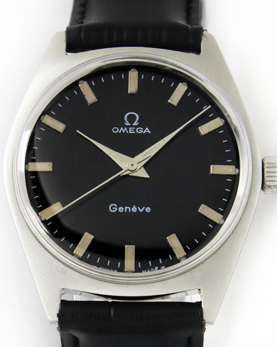 Omega Geneve Vintage 34MM Black Dial Aftermarket Leather Strap (135.041)