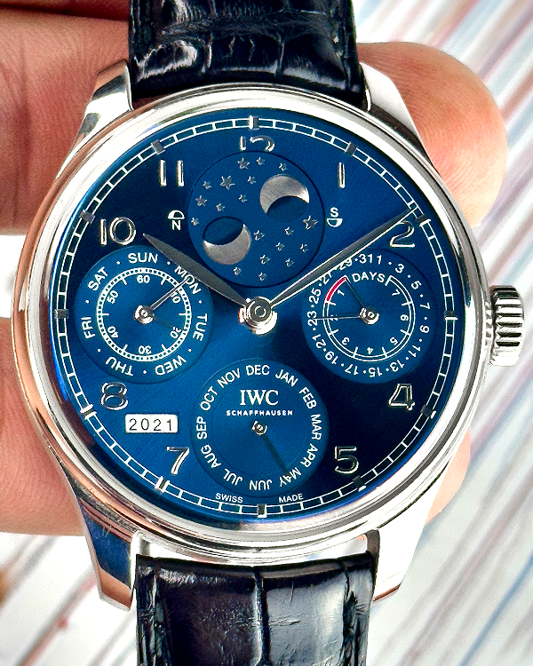 IWC Schaffhausen Portuguese Perpetual Calendar 44.2MM Blue Dial Leather Strap (IW503401)