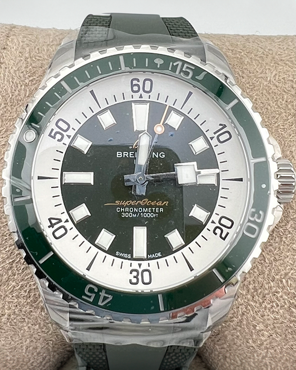 No Reserve - 2023 Breitling Superocean 44MM Green Dial Rubber Strap (A17376)