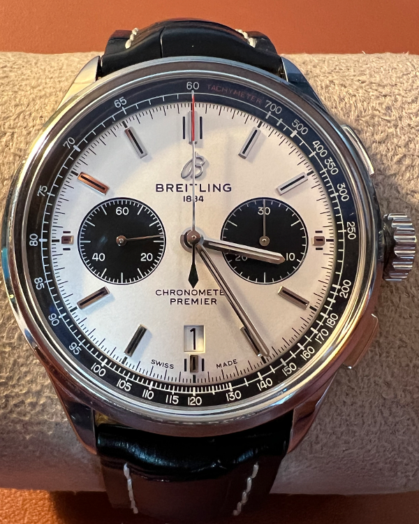 Breitling Premier B01 Chronograph 42MM Silver Dial Crocodile Leather Strap (AB0118)