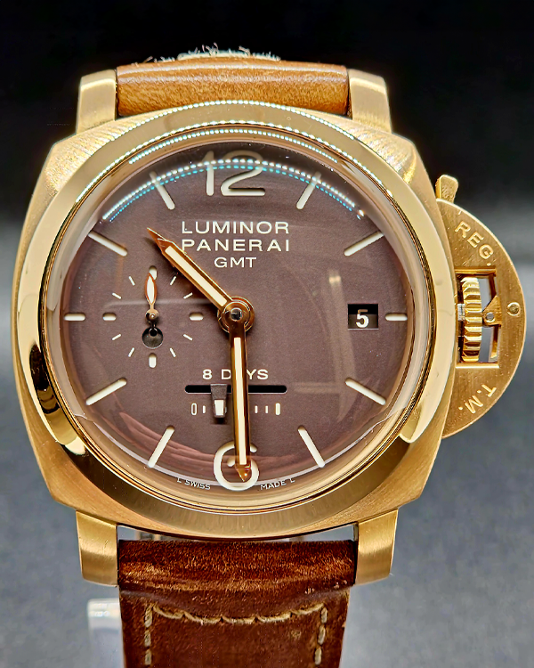 2008 Panerai Luminor 1950 8 Days GMT 44MM Brown Dial Leather Strap (PAM00289)