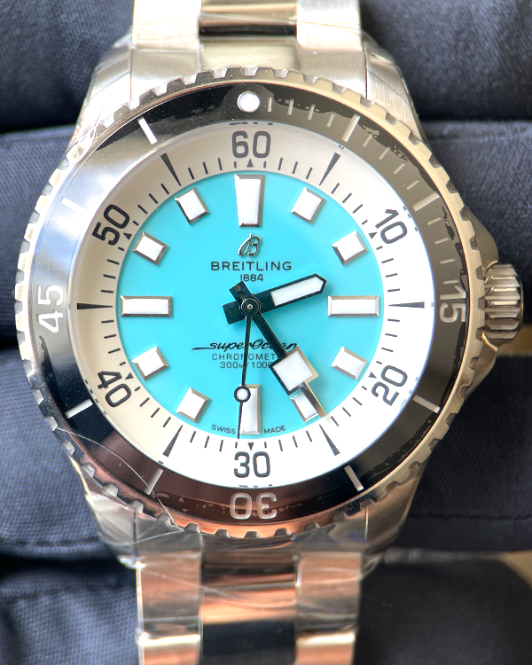 2024 Breitling Superocean 44MM Turquoise Dial Steel Bracelet (A17376)