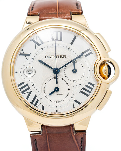 Cartier Ballon Bleu XL Chronograph 44MM Silver Dial Leather Strap (W6920007)