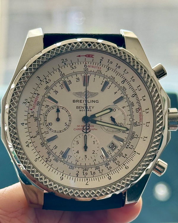 Breitling Bentley Motors 49MM White Dial Aftermarket Leather Strap (A25362)