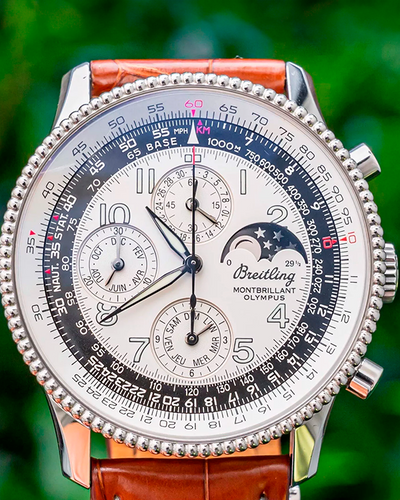 Breitling Montbrillant Olympus 42.1MM Silver Dial Leather Strap (A19350)