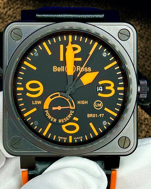 2008 Bell & Ross BR 01-97 Réserve de Marche "Orange Edition" L.E. 46MM Black Dial Leather/Rubber Strap (BR01-97-S)