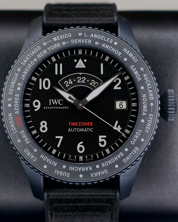 IWC Schaffhausen Pilot Chronograph Timezoner Top Gun 46MM Black Dial Textile Strap (IW395505)