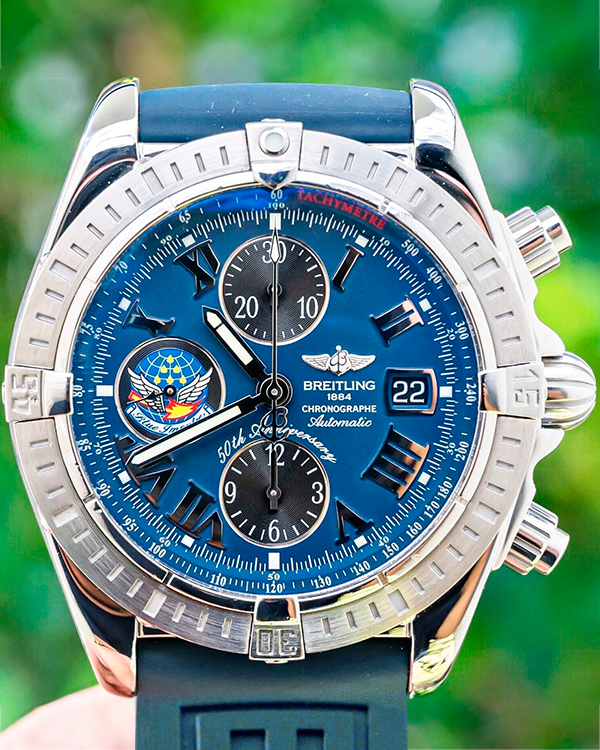 Breitling Chronomat Evolution "Blackeye Blue" Limited Edition 43MM Blue Dial Rubber Strap (A13356)