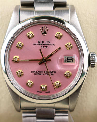 1978 (5.5 Mill. Serial) Rolex Oyster Perpetual Date 34MM Aftermarket Pink Dial Oyster Bracelet (1500)