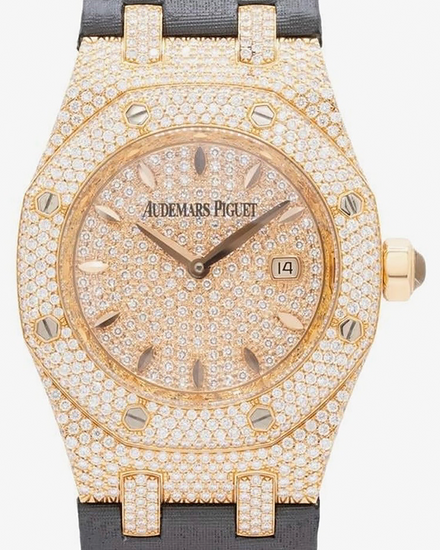 2015 Audemars Piguet Royal Oak 33MM Quartz Diamond Pavé Dial Silk Textile Strap (67625OR.ZZ.D009SU.01)