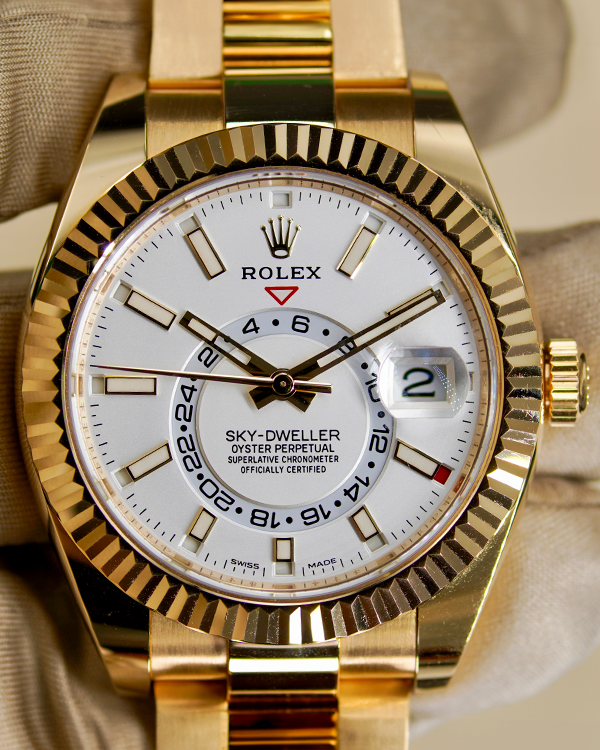 2022 Rolex Sky-Dweller 42MM White Dial Yellow Gold Bracelet (326938)