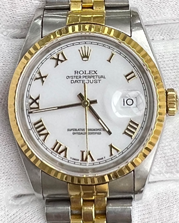 Rolex Datejust 36MM Jubilee Bracelet Yellow Gold and Steel White Dial (16233)