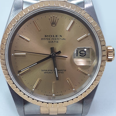 Rolex Oyster Perpetual Date 34MM Champagne Dial Two-Tone Bracelet (15223)