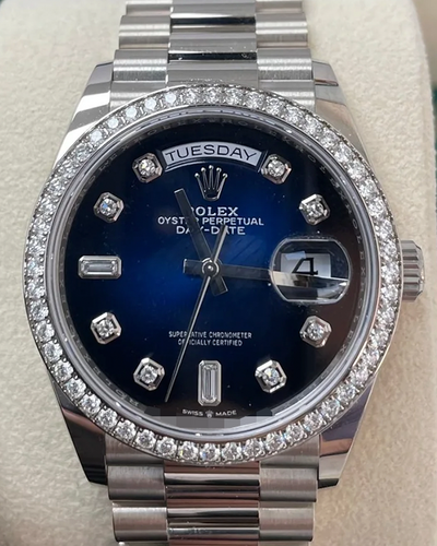 2021 Rolex Day-Date 36MM Blue Dial White Gold President Bracelet (128345RBR)